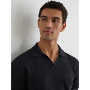 REISS Fairmont Linen Open-Collar Knit Polo Shirt